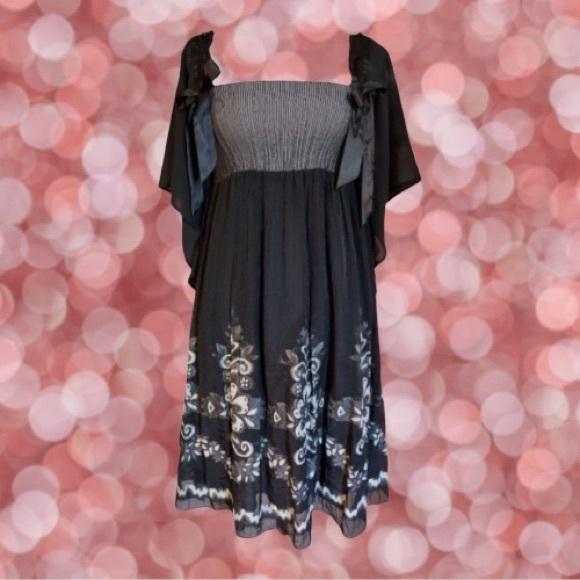 Sugar Lips Atelier Black & Grey Flutter Sleeve Formal Ribbon Dress - Picture 1 of 10